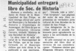 Municipalidad entregará libro de Soc. de Historia.
