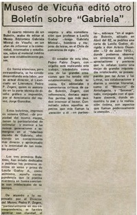 Museo de Vicuña editó otro boletín sobre "Gabriela".
