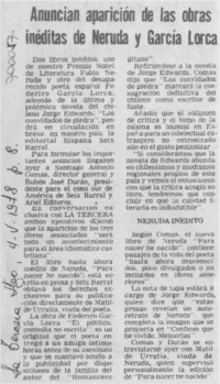 Anuncian aparición de las obras inéditas de Neruda y García Lorca.