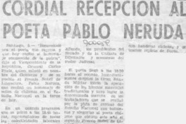 Cordial recepción al poeta Pablo Neruda.