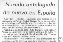 Neruda antologado de nuevo en España.