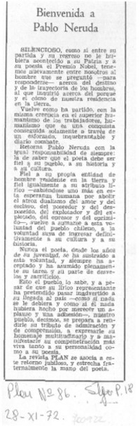 Bienvenida a Pablo Neruda.