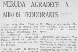 Neruda agradece a Mikos Teodorakis.