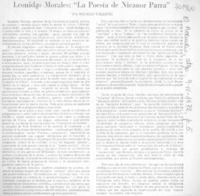 Leonidas Morales: "la poesía de Nicanor Parra"