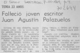 Falleció joven escritor Juan Agustín Palazuelos.