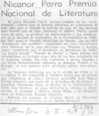 Nicanor Parra Premio Nacional de Literatura.