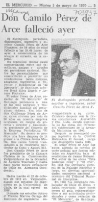 Don Camilo Pérez de Arce falleció ayer.