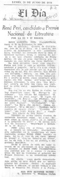 René Peri, candidato a Premio Nacional de Literatura