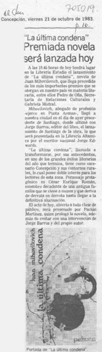 Premiada novela será lanzada hoy.