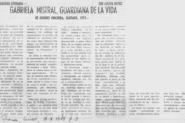 Gabriela Mistral, guardiana de la vida