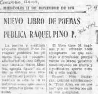 Nuevo libro de poemas publica Raquel Pino P.