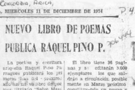 Nuevo libro de poemas publica Raquel Pino P.