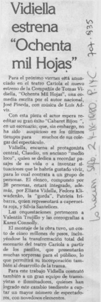 Vidiella estrena "Ochenta mil hojas".