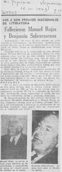 Fallecieron Manuel Rojas y Benjamín Subercaseaux.