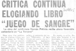Crítica continua elogiando libro "juego de sangre".