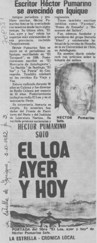 Escritor Héctor Pumarino se avecindó en Iquique.