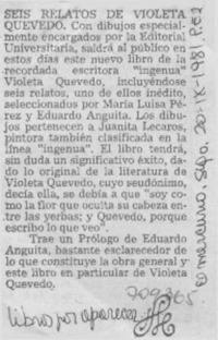 Seis relatos de Violeta Quevedo.
