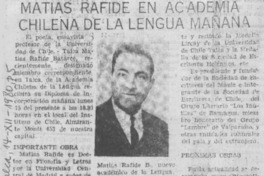 Matías Rafide en Academia Chilena de la Lengua mañana.