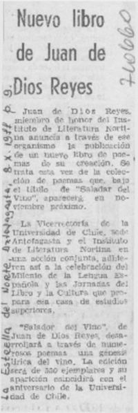 Nuevo libro de Juan de Dios Reyes.