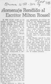 Homenaje rendido al escritor Milton Rossel.