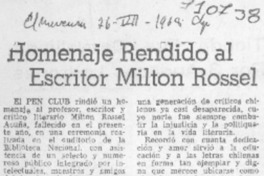 Homenaje rendido al escritor Milton Rossel.