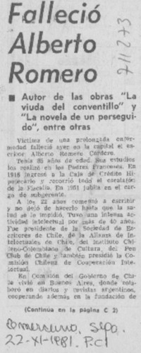 Falleció Alberto Romero.