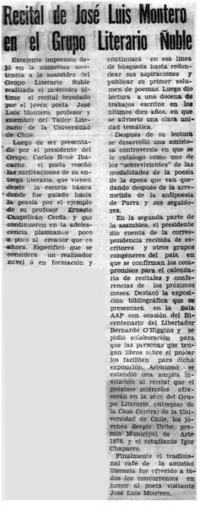 Recital de José Luis Montero en el Grupo Literario Ñuble.