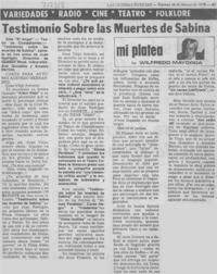 Testimonio sobre las muertes de Sabina