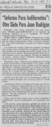 "Informe para indiferentes": otro siete para Juan Radrigán.
