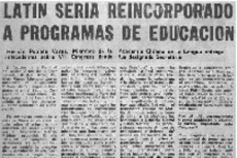 Latín sería reincorporado a programas de educación : [entrevista]