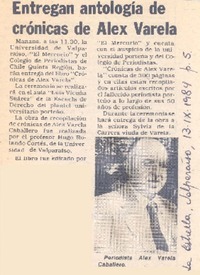 Entregan antología de crónicas de Alex Varela.