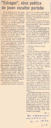 Estragos", obra poética de joven escultor porteño