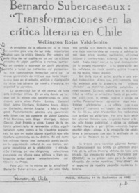 Bernardo Subercaseaux, Transformaciones en la crítica literaria en Chile"