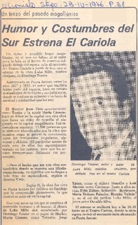 Humor y constumbres del sur estrena el Cariola.