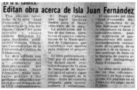 Editan obra acerca de Isla Juan Fernández.