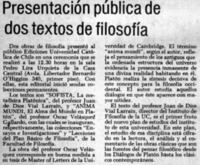 Presentación pública de dos textos de filosofía.
