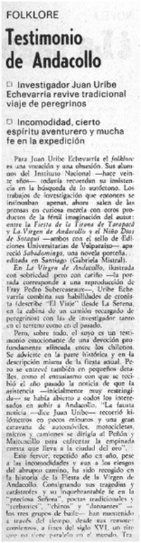 Testimonio de Andacollo
