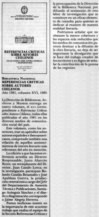 Referencias críticas sobre autores chilenos.