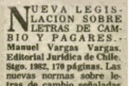 Nueva legislacipon sobre letras de cambio y pagares.