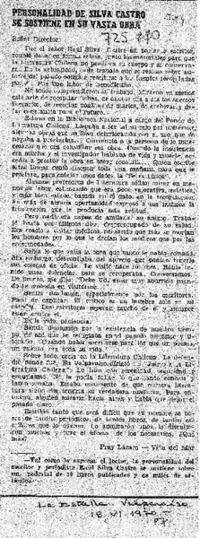 Personalidad de Silva Castro se sostiene en su vasta obra