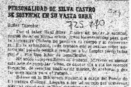 Personalidad de Silva Castro se sostiene en su vasta obra