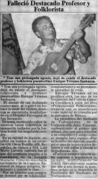 Falleció destacado profesor y folklorista.