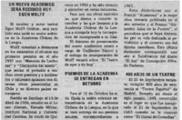 Un nuevo académico será recibido hoy: Egon Wolff.