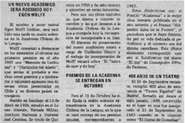 Un nuevo académico será recibido hoy: Egon Wolff.