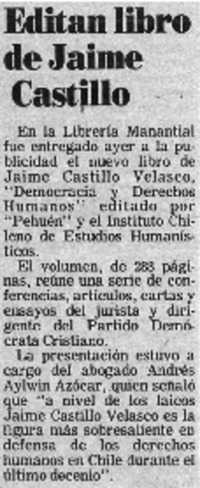 Editan libro de Jaime Castillo.