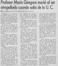 Profesor Mario Góngora murió al ser atropellado cuando salía de la U. C.