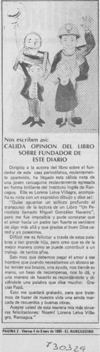 Cálida opinión del libro sobre fundador de este diario.