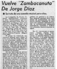 Vuelve "Zambacanuta" de Jorge Díaz.
