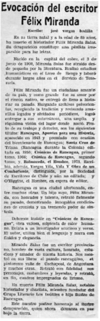 Evocación del escritor Félix Miranda