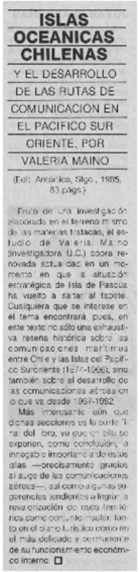 Islas oceánicas chilenas y el desarrollo de las rutas de comunicación en el Pacífico Sur.